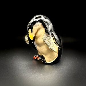 Elegant Enamel Trinket Box Black and Cream Penguin Accented w Crystals